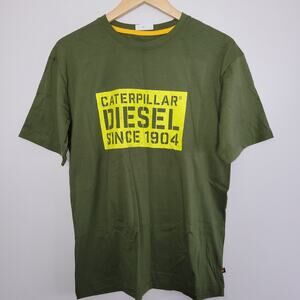 Caterpillar Logo Mens Graphic Tee Shirt Medium Green Short Sleeve